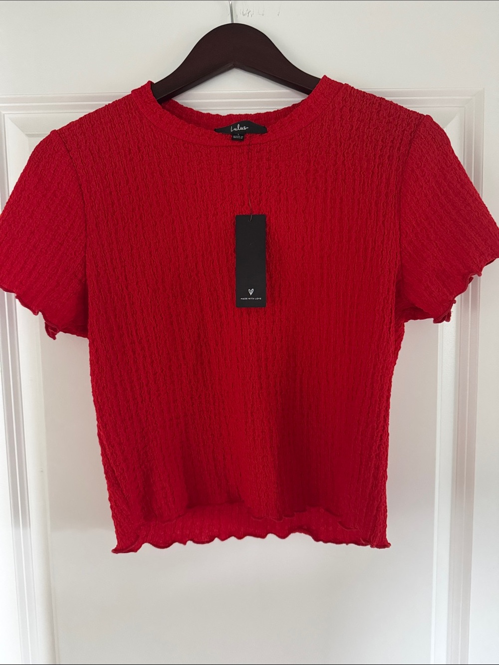Lulu's Vibrant Red Short Sleeve Textured Crop Top